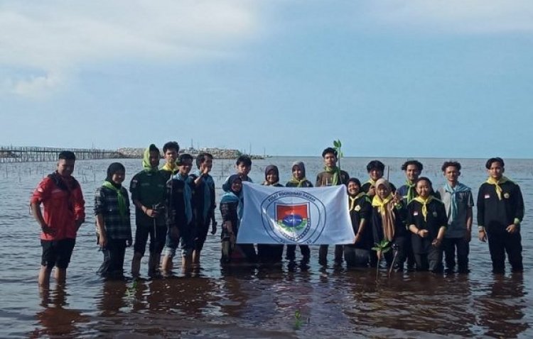 Atasi Abrasi Laut, Mahasiswa Unilak Tanam Mangrove di Bengkalis