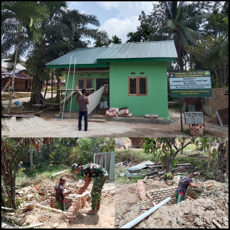 Satgas TMMD ke-127 Kodim 0301/Pekanbaru Percepat Penyelesaian Rumah Anismar, Progres 90 Persen